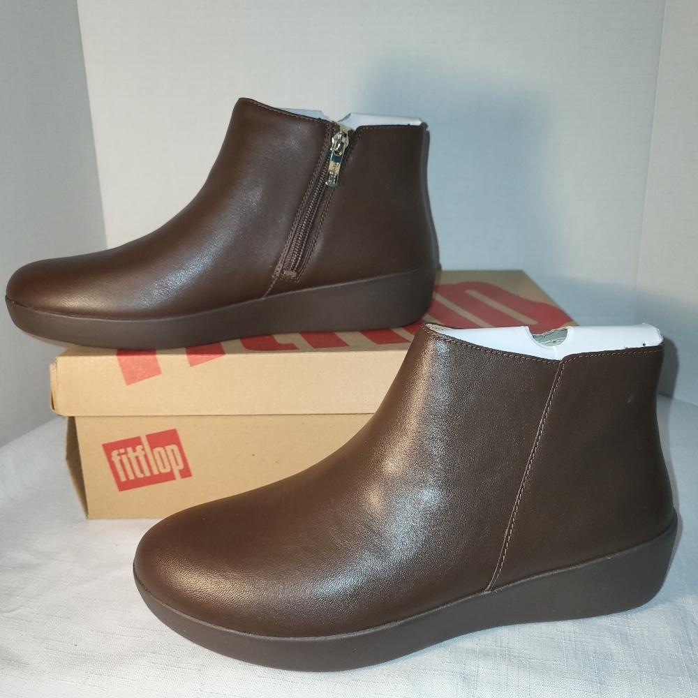 Fitflop Sumi Leather Ankle Boots Chocolate Brown Womens Sz 8.5 EUR 40 NEW